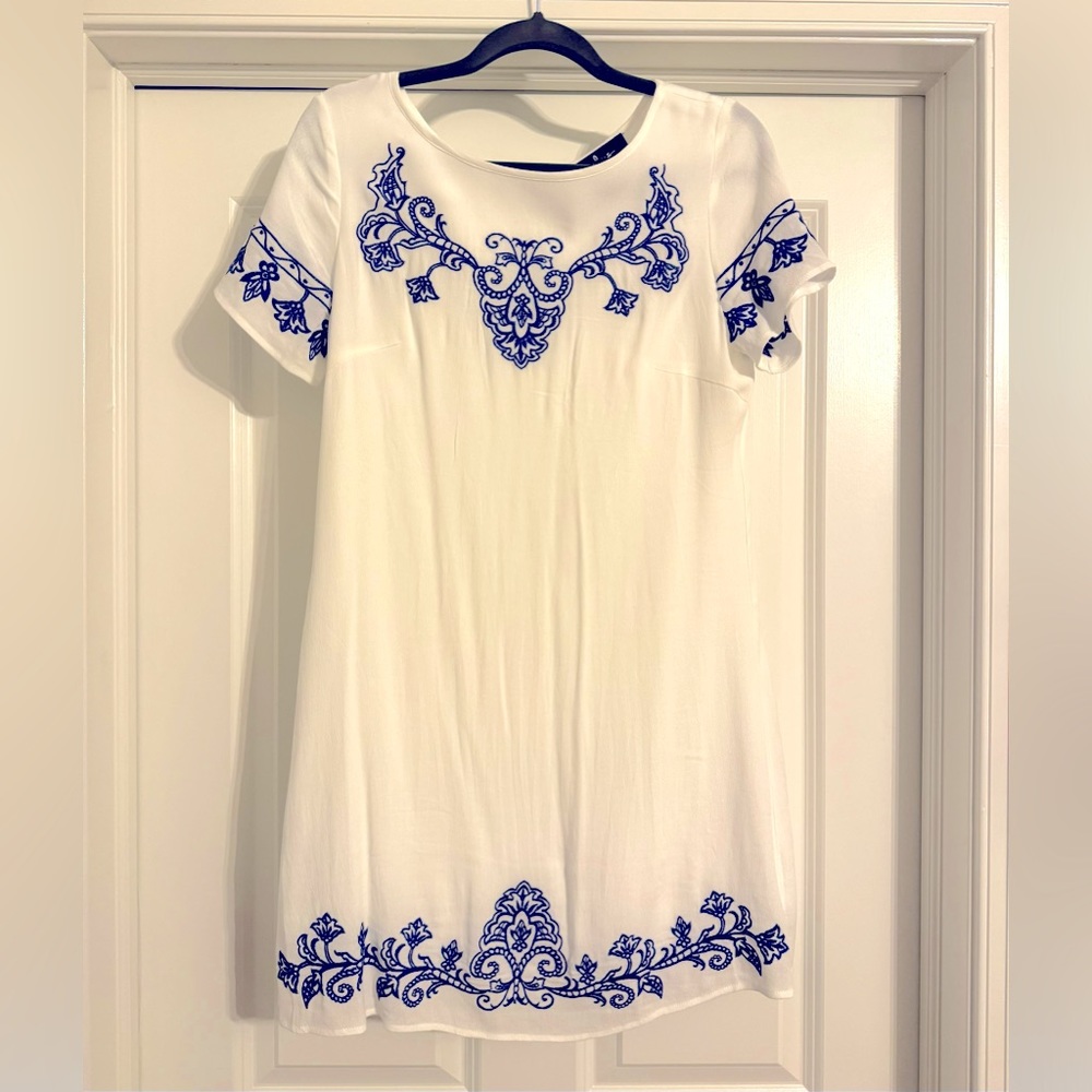Lulus White Shift Dress with Blue